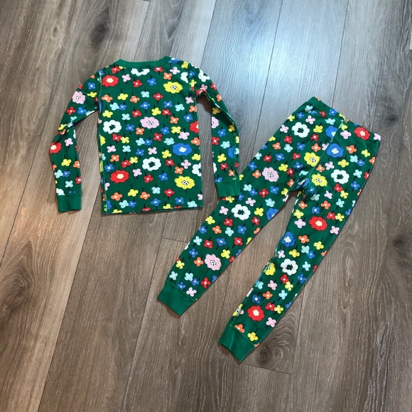 Hanna Andersson Green Floral Pajama Set Winter Long Sleeve Girls Size 120 US 6-7 - Picture 11 of 12